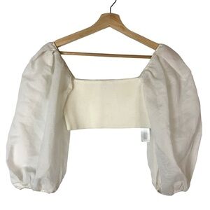 Zara Off White Cropped Puff Sleeve Top S